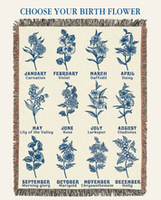 Personalized Blue Toile I Am Affirmation Birth Flower Woven Blanket