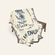 Personalized Blue Toile I Am Affirmation Birth Flower Woven Blanket