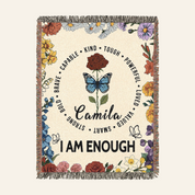 I Am Affirmations With Birth Flower & Butterfly - Personalized Woven Blanket