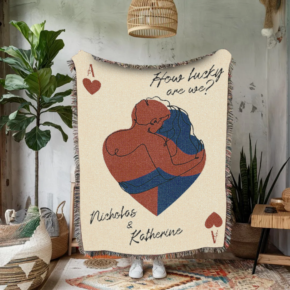 Personalized Ace of heart woven blanket for couple