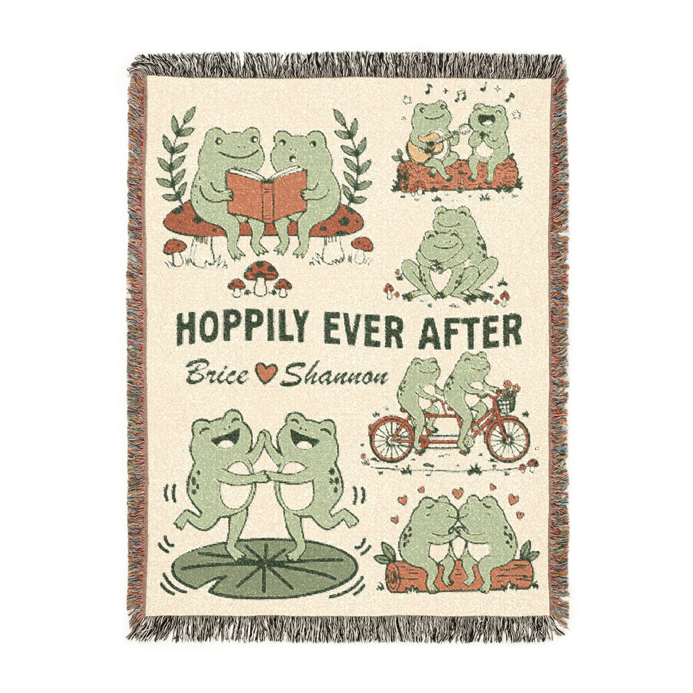 Personalized Couple Frog Hoppily Woven Blanket
