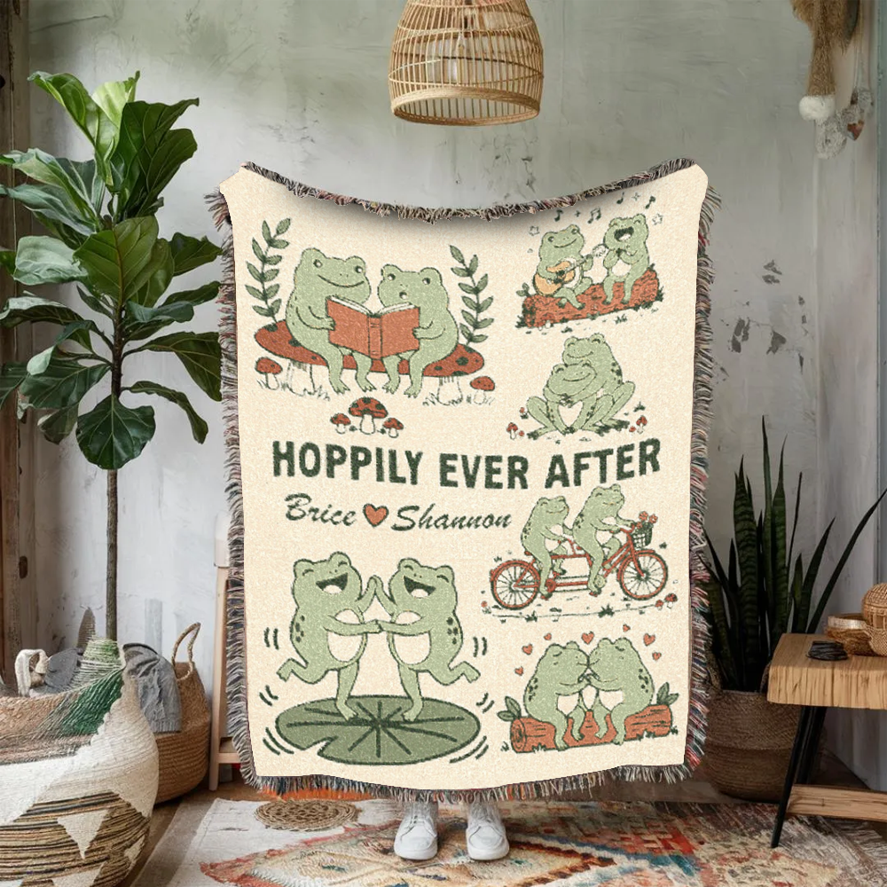 Personalized Couple Frog Hoppily Woven Blanket
