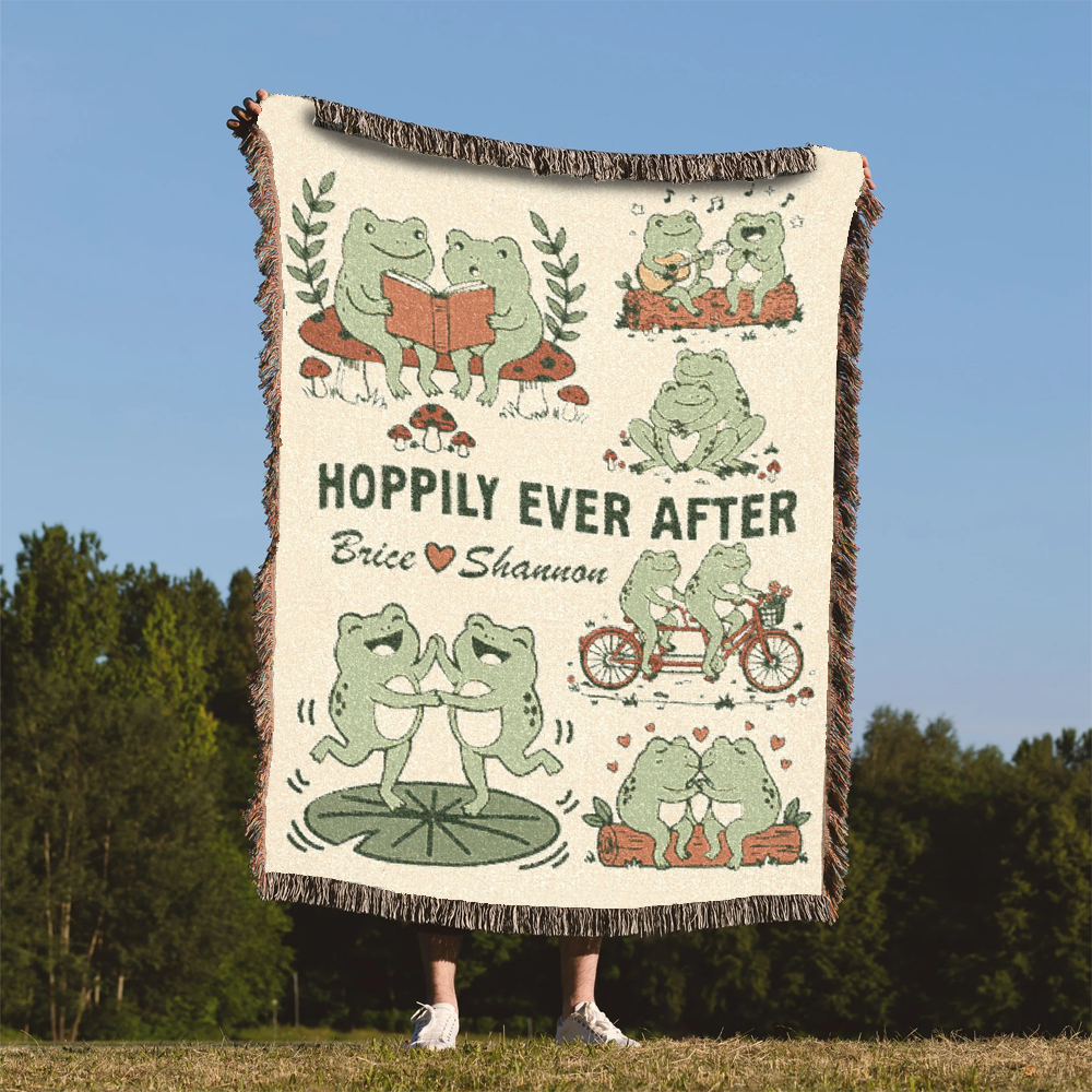 Personalized Couple Frog Hoppily Woven Blanket