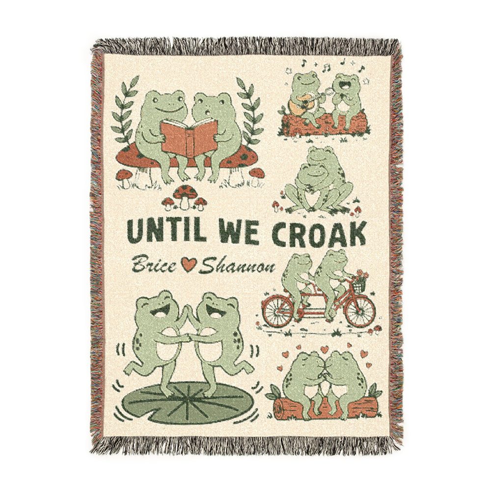 Personalized Couple Frog Hoppily 2 Woven Blanket