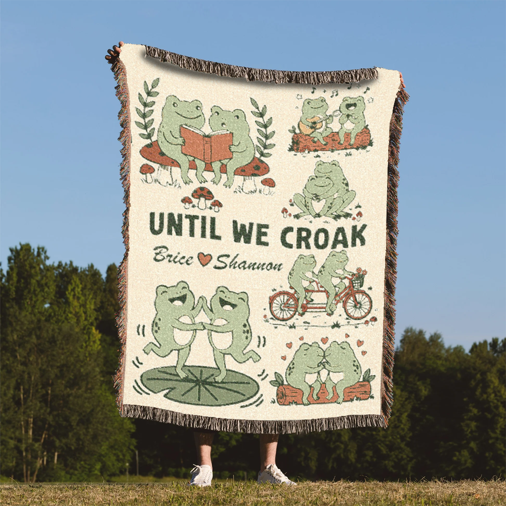 Personalized Couple Frog Hoppily 2 Woven Blanket