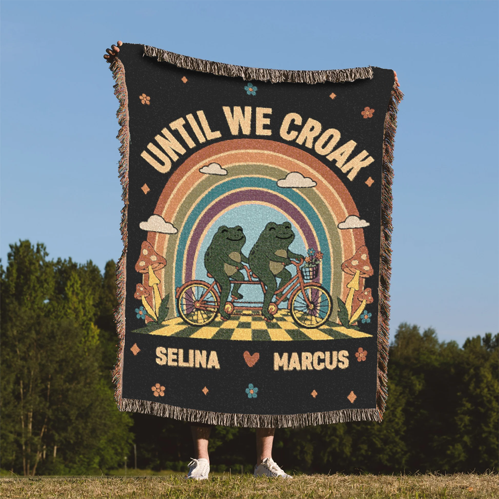 Personalized Couple Frog Retro Woven Blanket