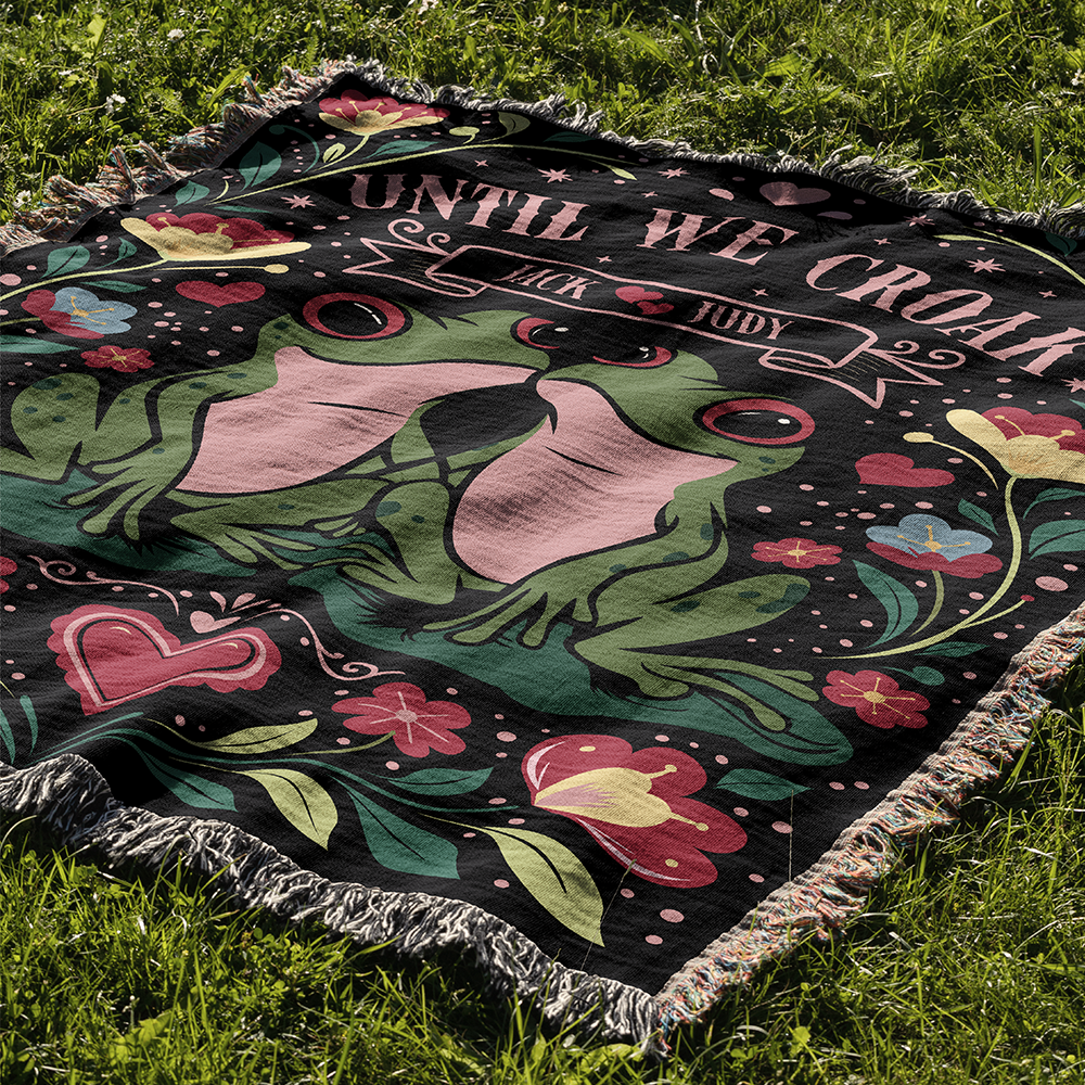 Personalized Couple Frog Croak Art Woven Blanket