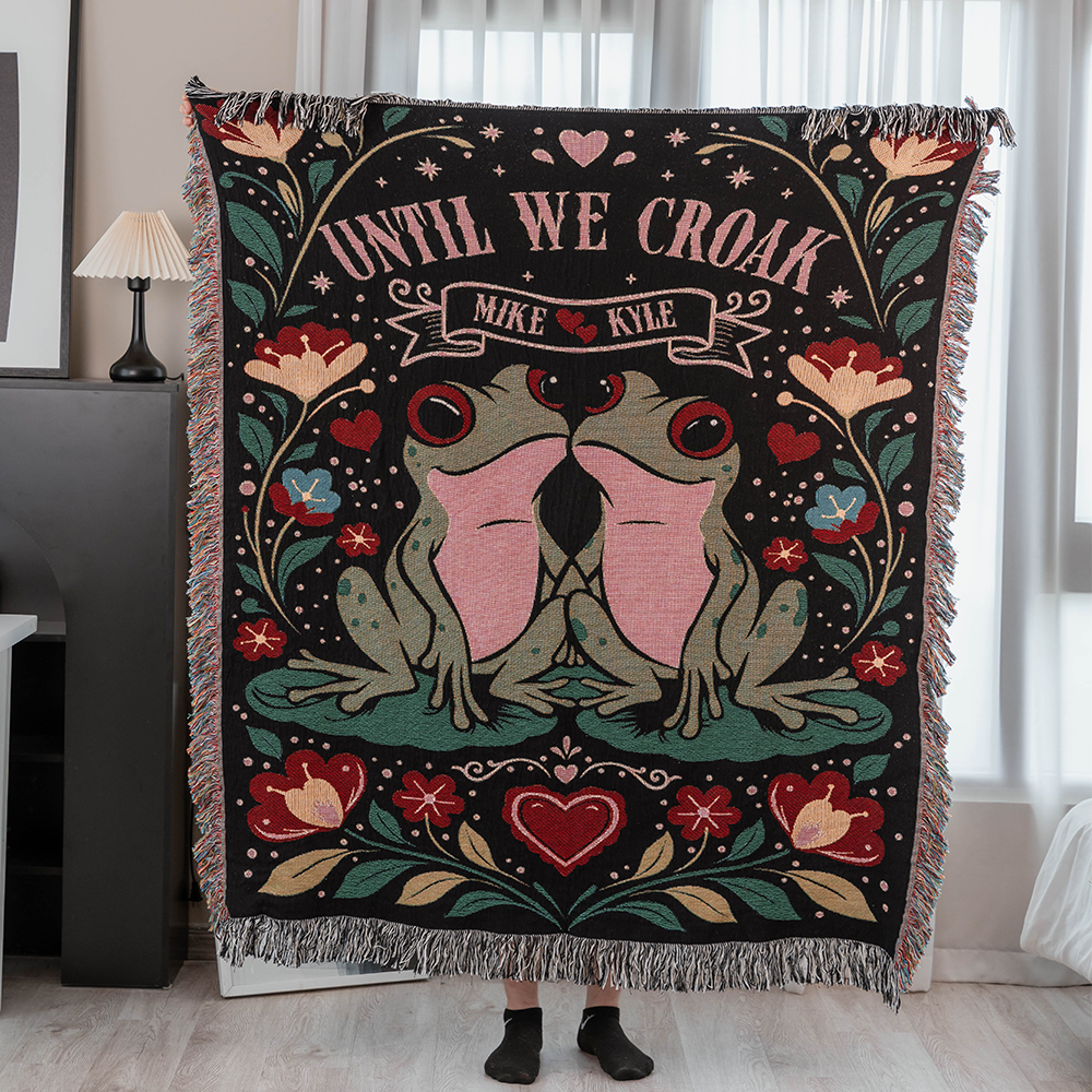 Personalized Couple Frog Croak Art Woven Blanket
