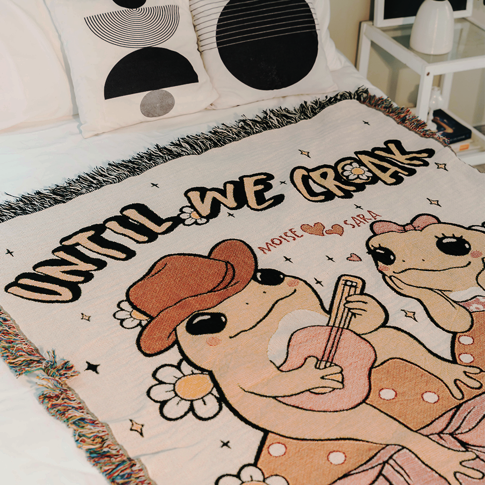 Personalized Couple Frog & Toad Croak Woven Blanket