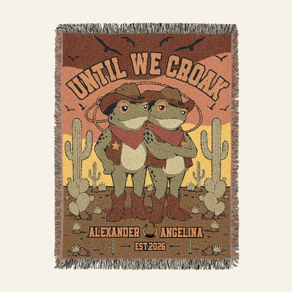 Personalized Couple Western Frog Cowboy Woven Blanket