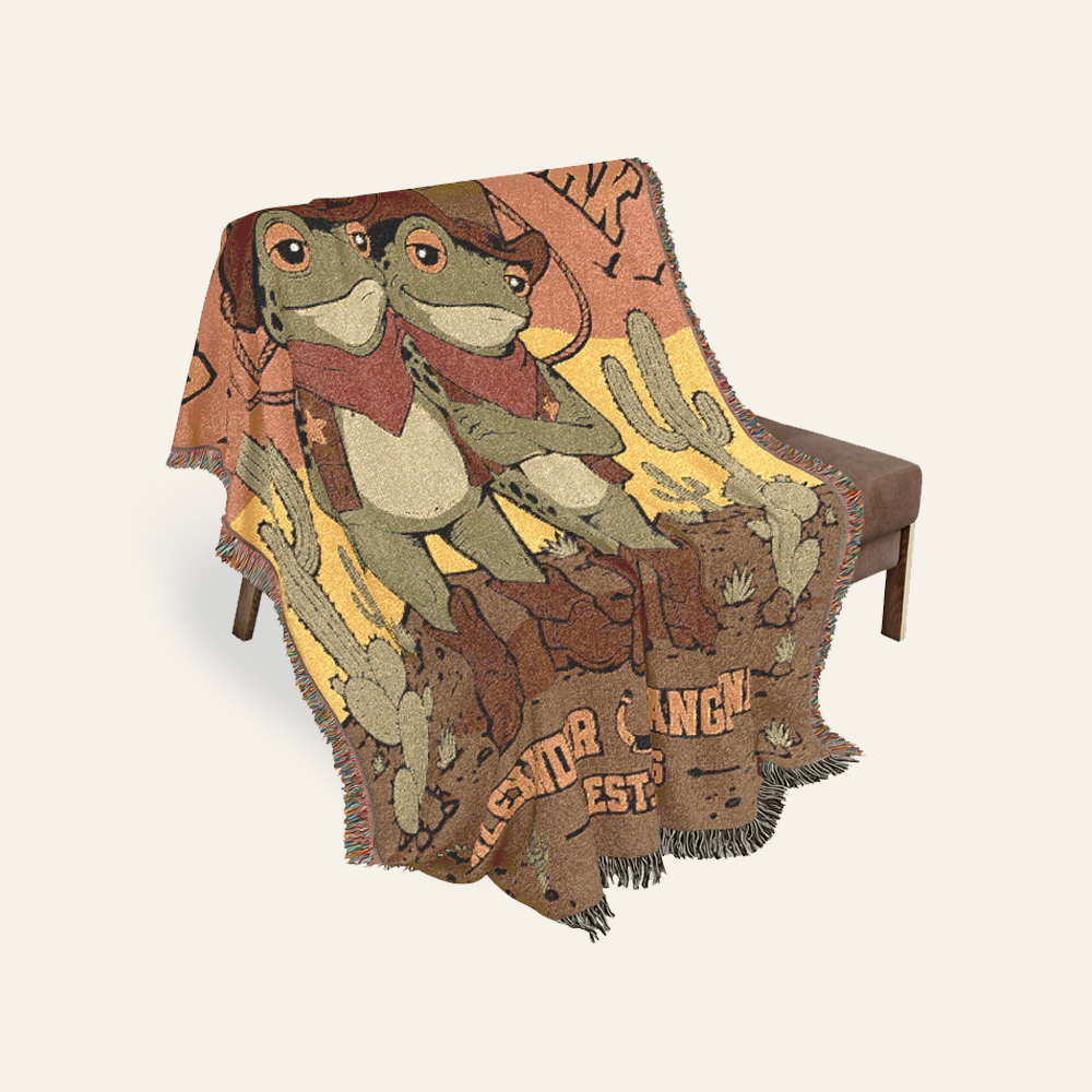 Personalized Couple Western Frog Cowboy Woven Blanket