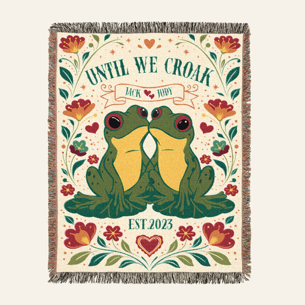 Personalized Couple Frog Croak White Woven Blanket