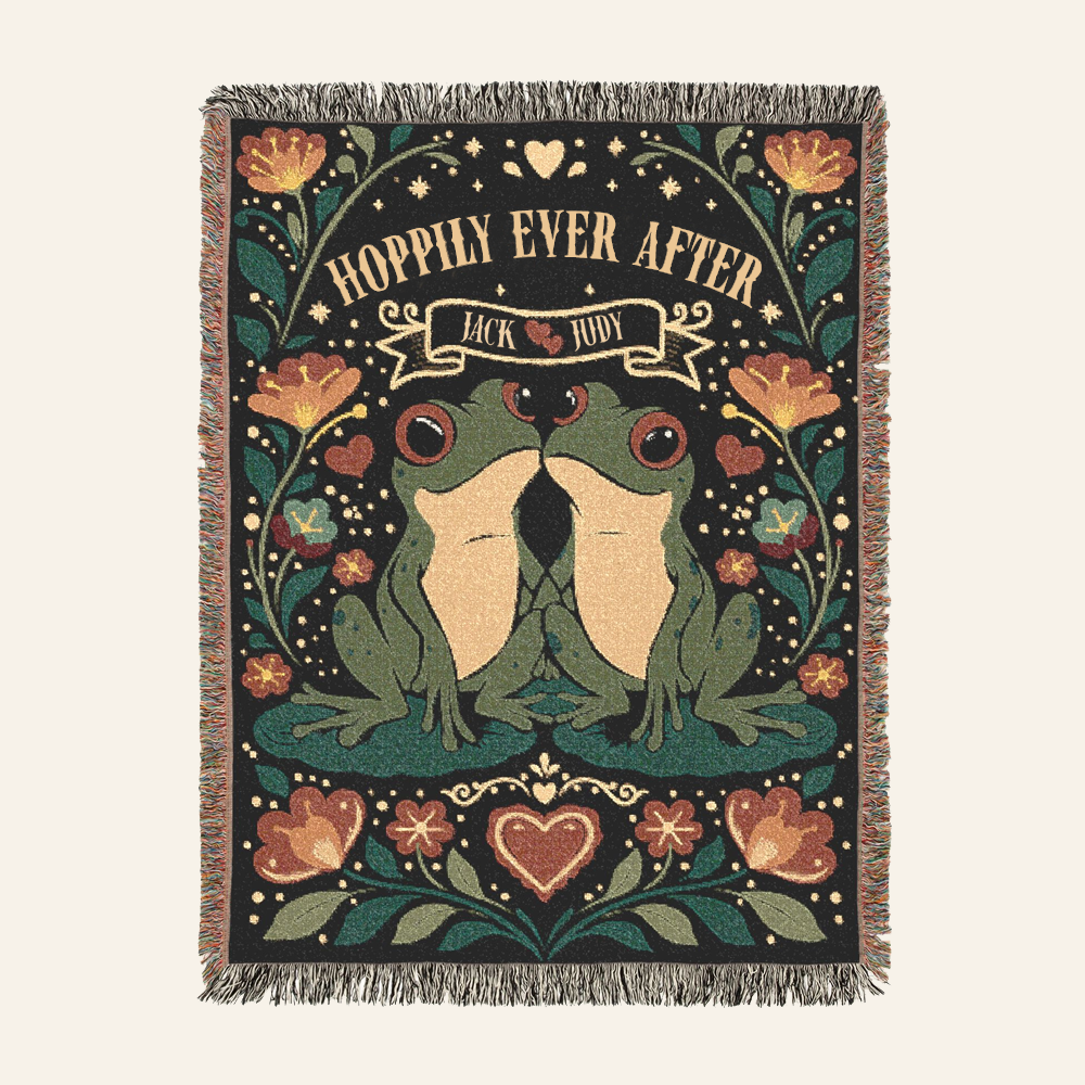 Personalized Couple Frog Hoppily Ever After Woven Blanket