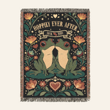 Personalized Hoppily Ever After Floral Frog Woven Blanket Gift for Couples