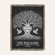 Personalized Couple Tree of love Silver Woven Blanket