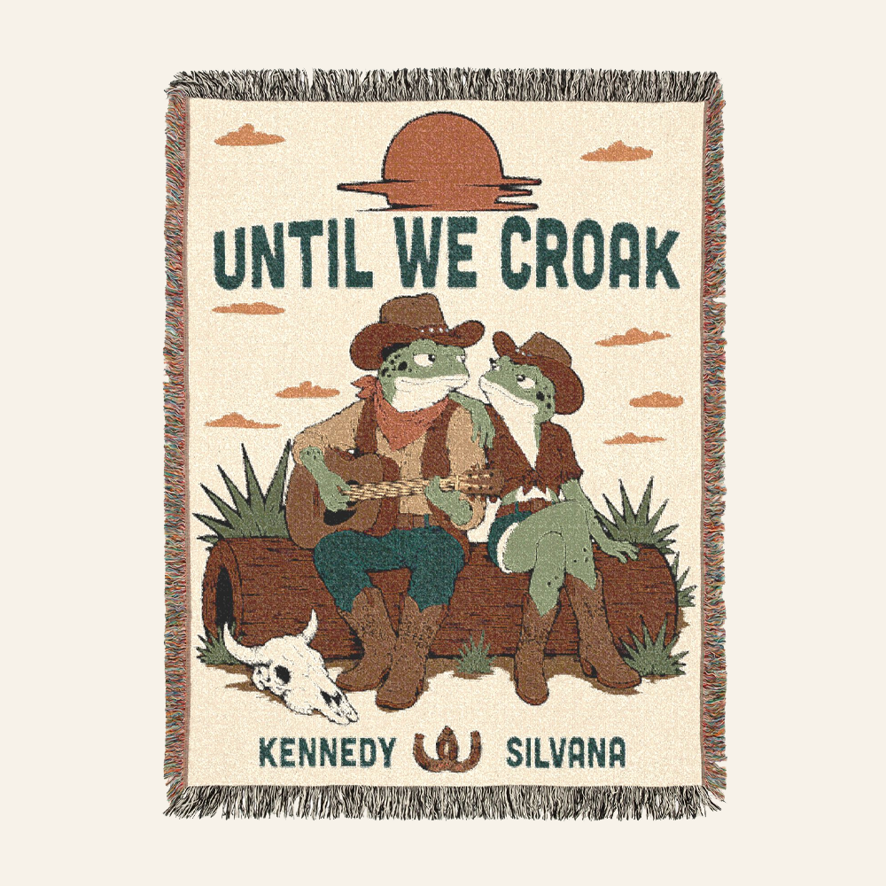 Personalized Couple Cowboy Frog Singing Woven Blanket
