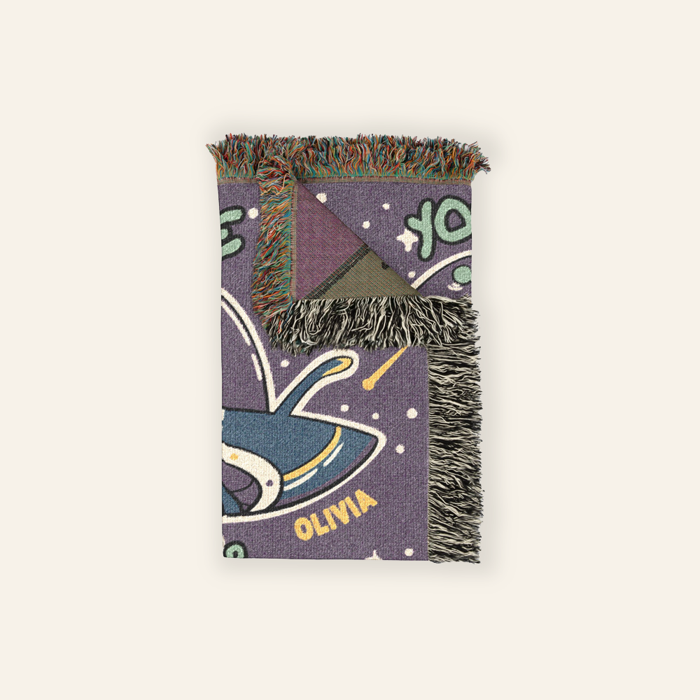 Personalized Space Romance Couple Woven Blanket
