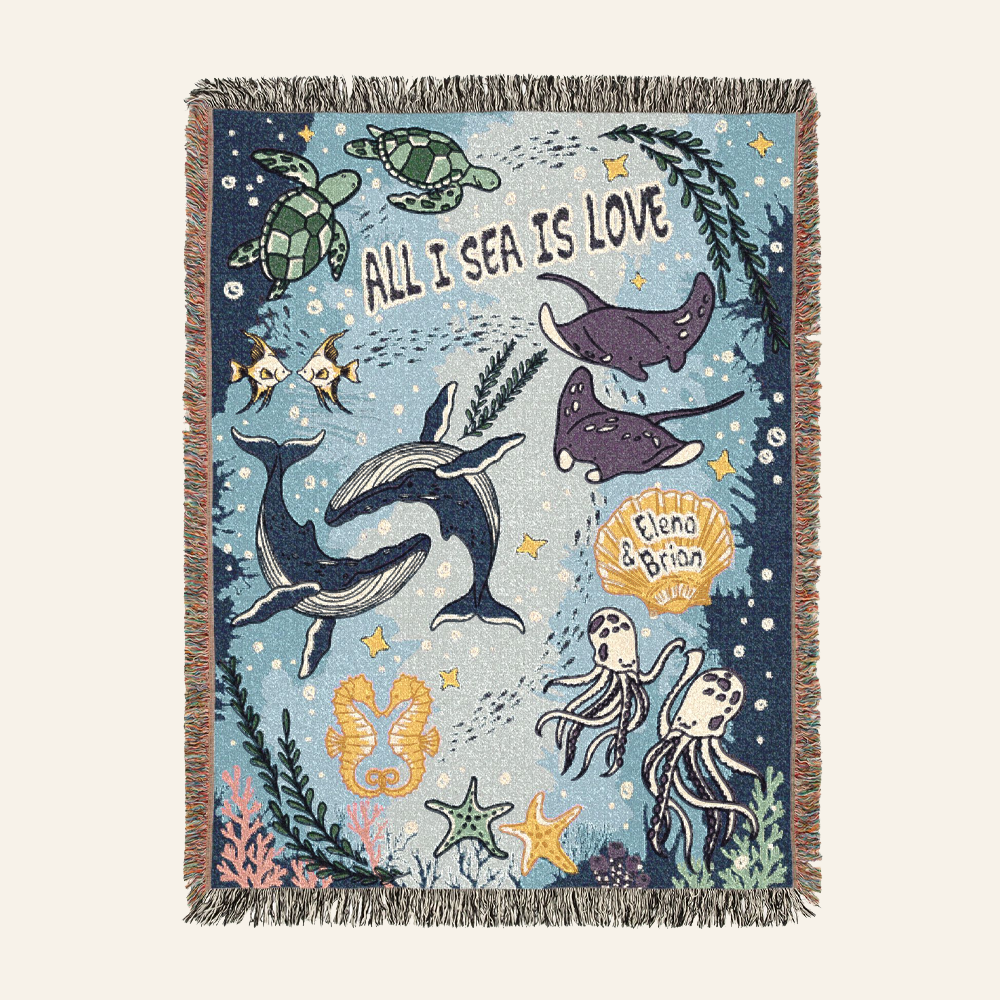 Personalized Sea Creature Couple Woven Blanket