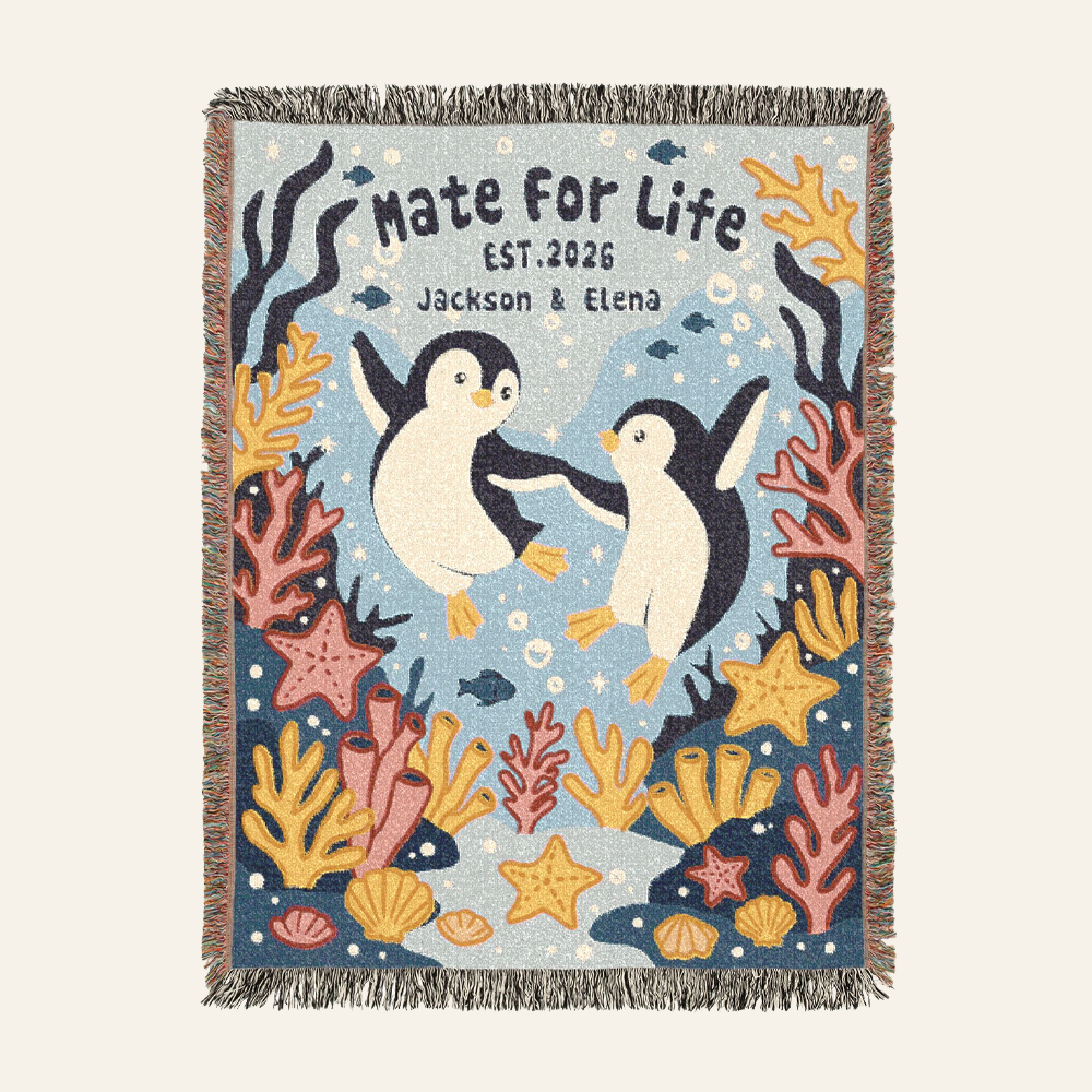 Mate For Life Penguin Wedding & Anniversary Blanket