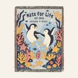 Personalized Penguin Couple Woven Blanket Gift – Mate for Life