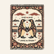 Personalized Couple Penguin Art Woven Blanket
