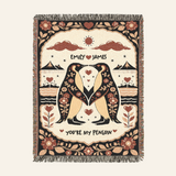 Personalized Couple Penguin Art Woven Blanket