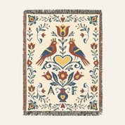 Personalized Folk Art Lovebirds White Woven Blanket