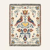 Personalized Wedding & Anniversary Gift Folk Art Lovebirds Woven Blanket