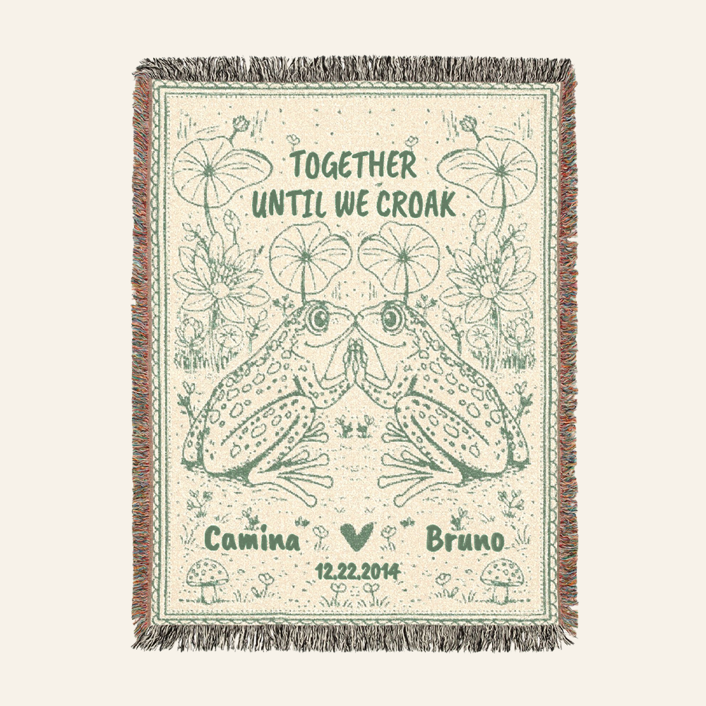 Personalized Couple Frog Together Woven Blanket