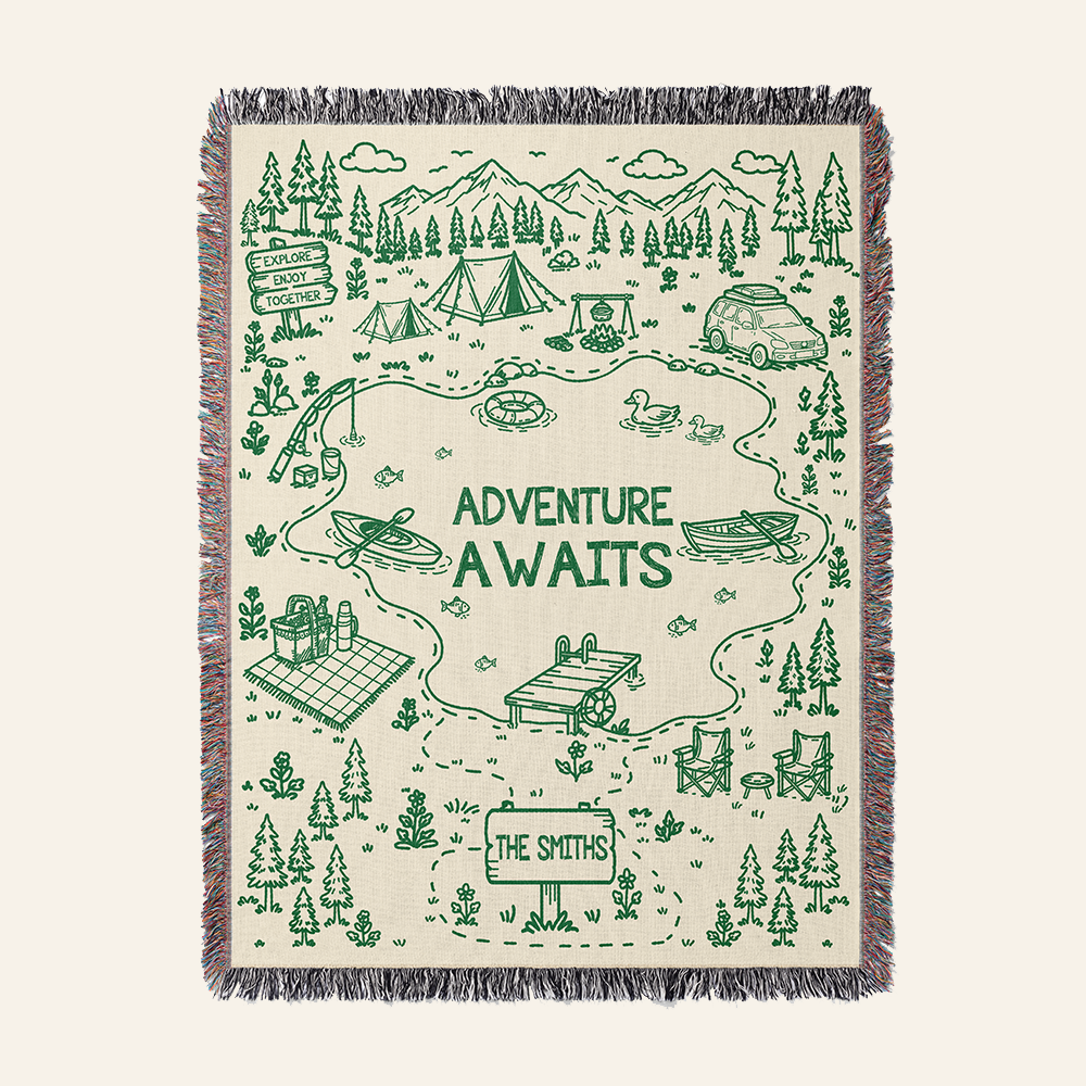Personalized Adventure Lake Family Woven Blanket