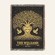 Personalized Couple Tree of love Golden Woven Blanket