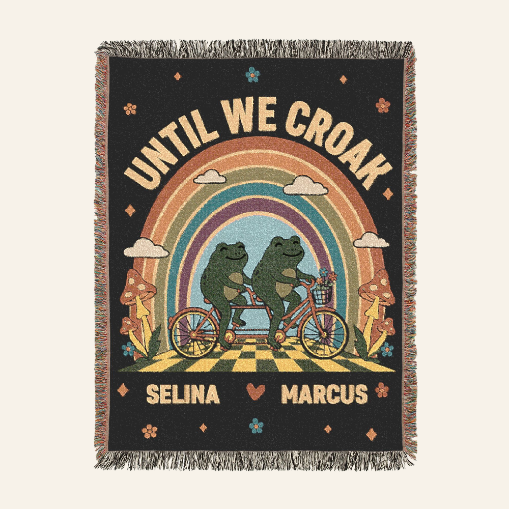 Personalized Couple Frog Retro Woven Blanket