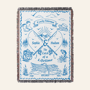Personalized Couple Fisherman White Woven Blanket
