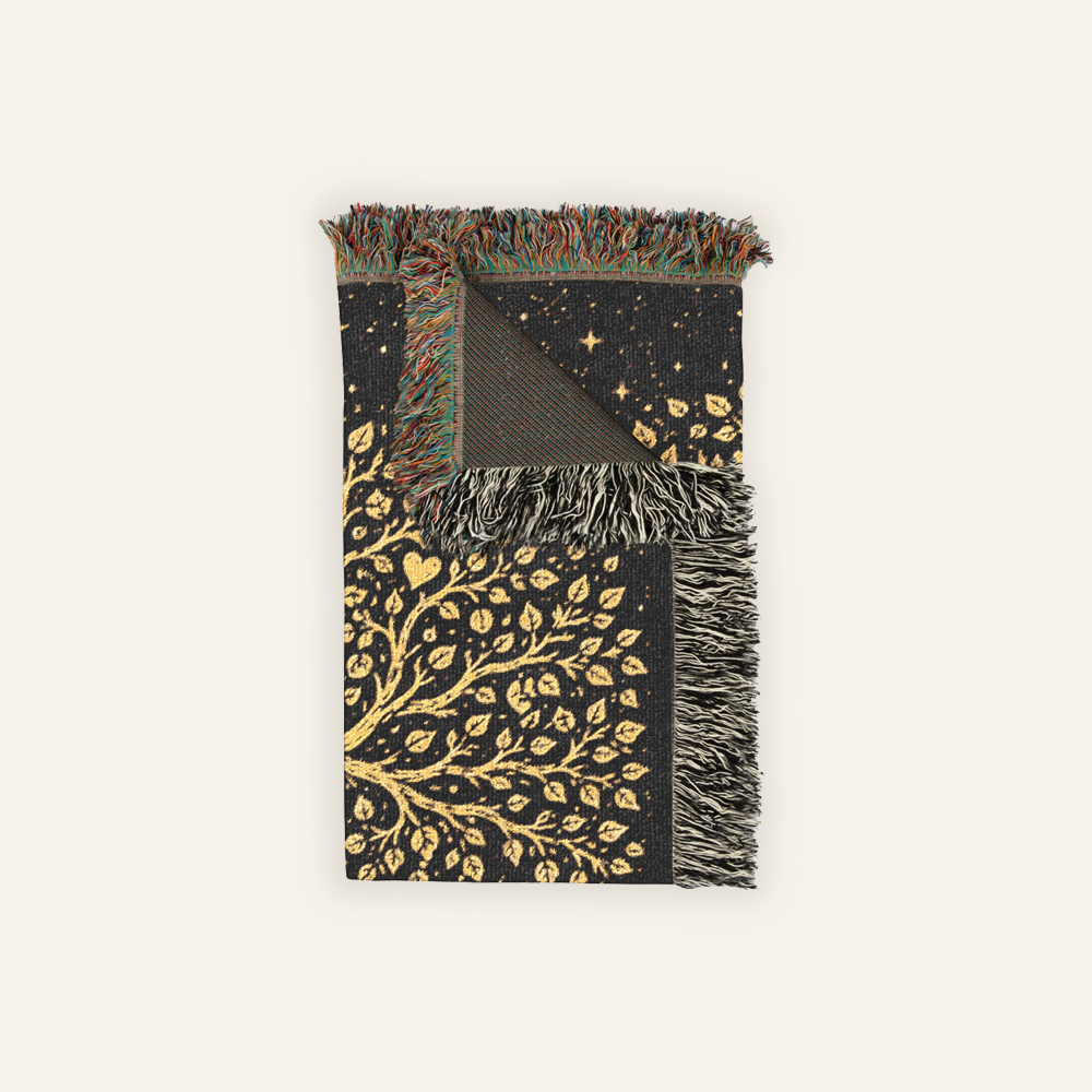 Personalized Couple Tree of love Golden Woven Blanket