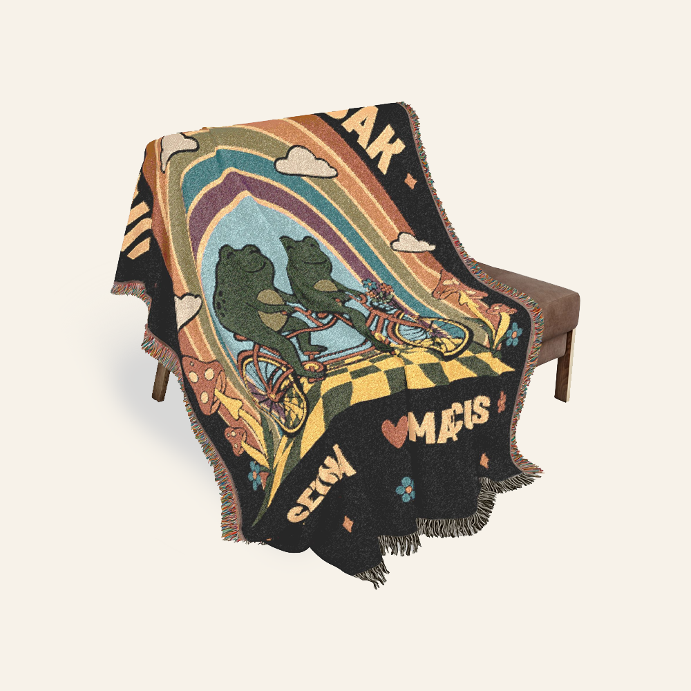 Personalized Couple Frog Retro Woven Blanket