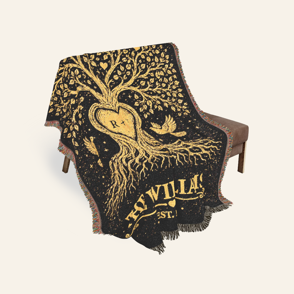 Personalized Couple Tree of love Golden Woven Blanket
