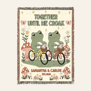 Personalized Frog Bicycle Couple Woven Blanket