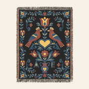 Personalized Folk Art Lovebirds Black Woven Blanket