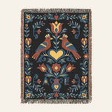 Personalized Folk Art Lovebirds Black Woven Blanket Anniversary Gift