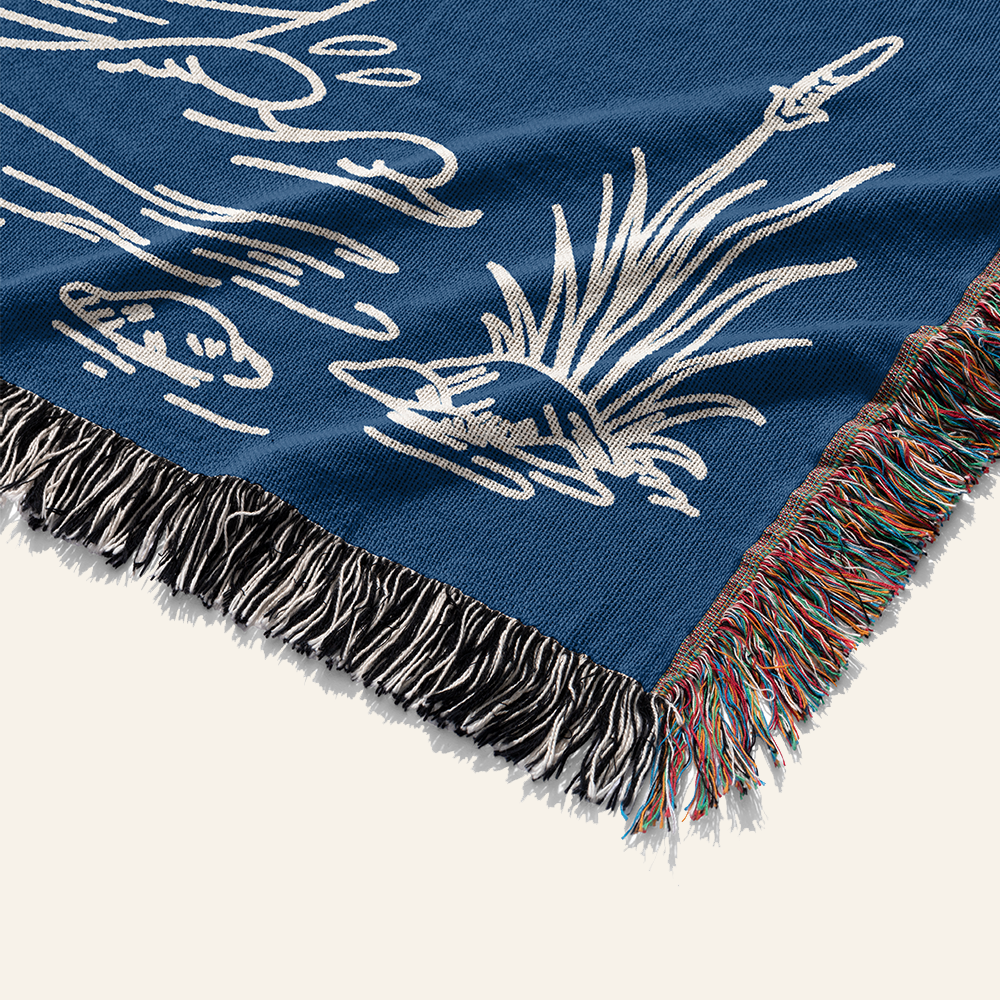 Personalized Couple Fisherman Blue Woven Blanket