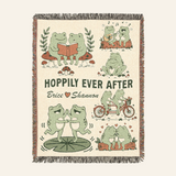 Personalized Hoppily Ever After Frog Hobbies Woven Blanket Gift for Couples