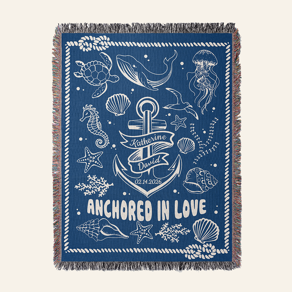 Personalized Anchored In Love Woven Blanket
