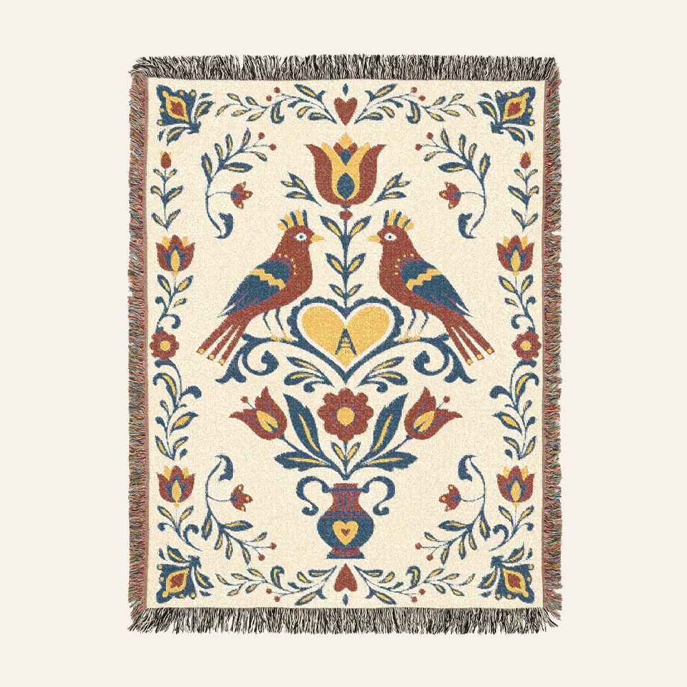 Personalized Folk Art  Family White Woven Blanket