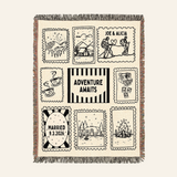 Personalized Travel Stamp Woven Blanket Gift for Couples