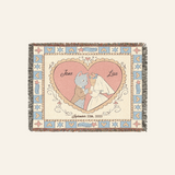 Personalized Cat Wedding Heart Woven Blanket Gift