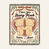 Personalized Sweetheart Teddy Bears Woven Blanket Gift