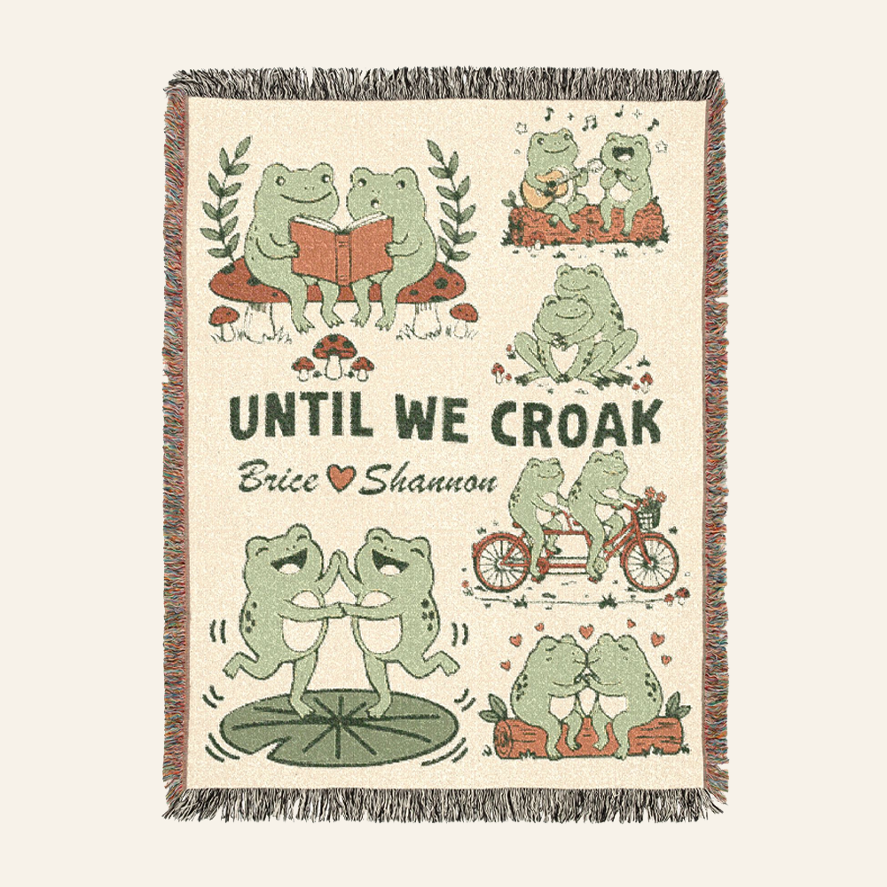 Personalized Couple Frog Hoppily 2 Woven Blanket