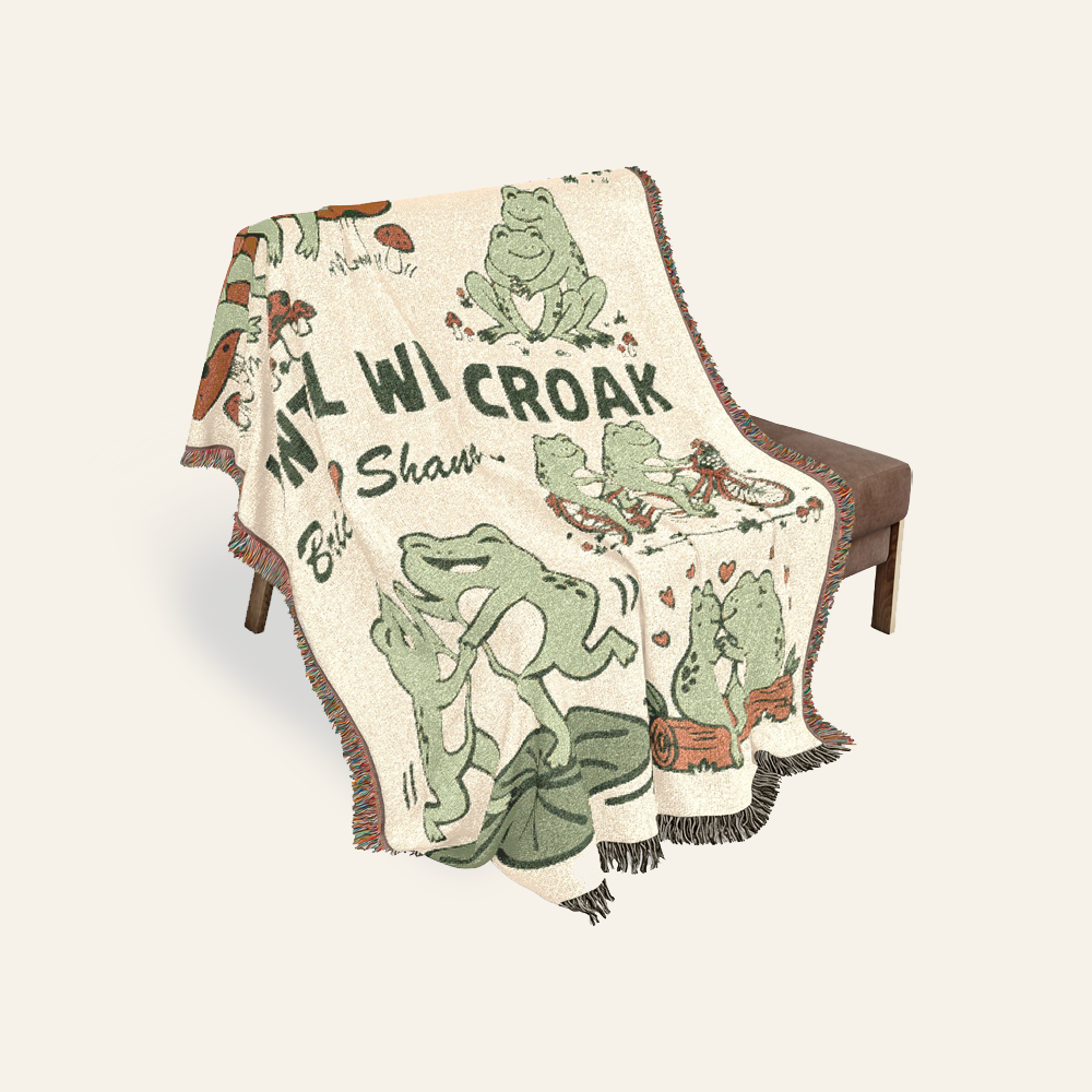 Personalized Couple Frog Hoppily 2 Woven Blanket