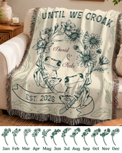 Personalized Birth Flower Frogs Couple Woven Blanket