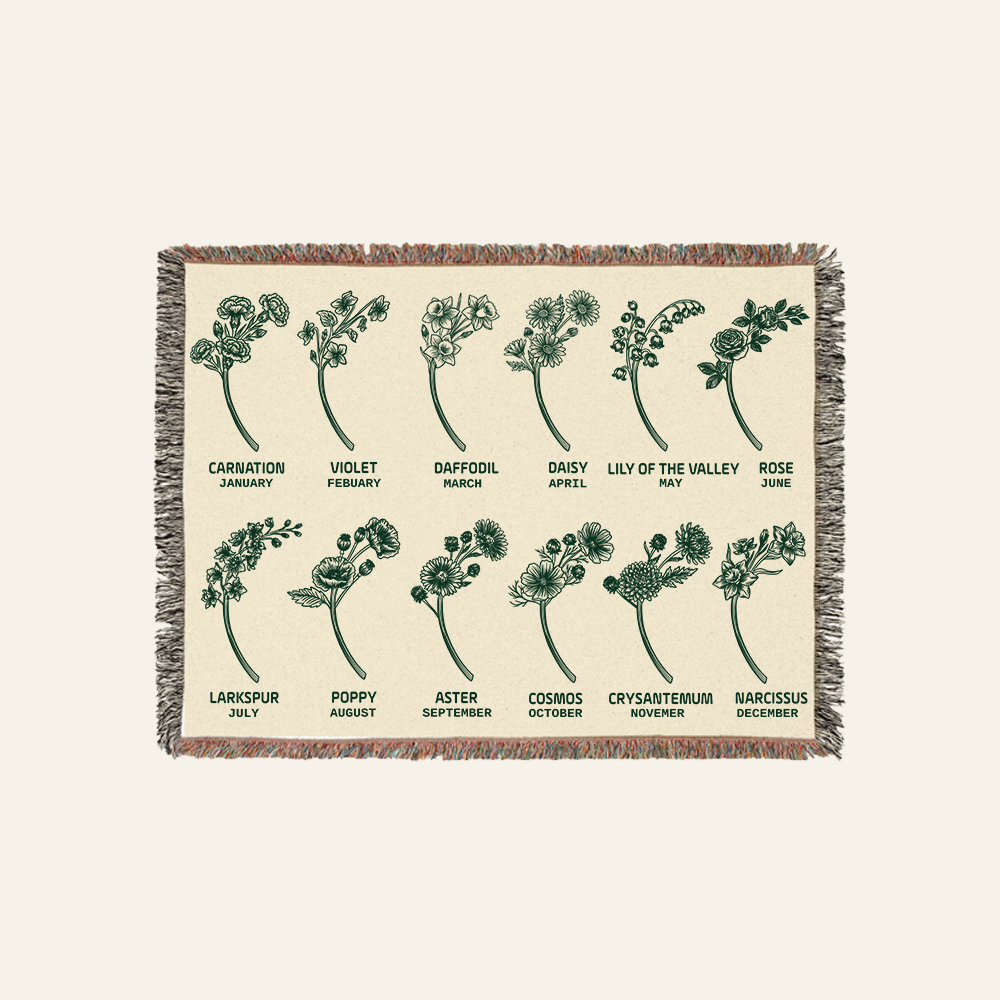 Personalized Birth Flower Frogs Couple Woven Blanket
